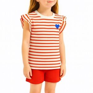 Cat & Jack Red and White Striped Tee with Blue Heart